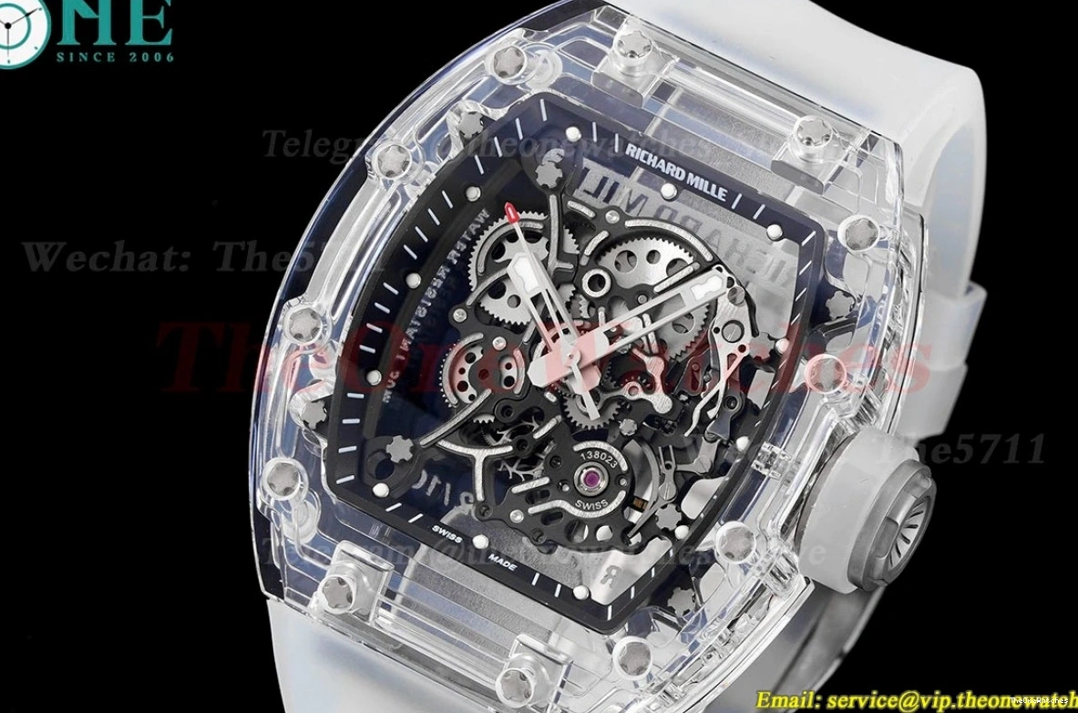 on strap  Dial RM055 Skeleton Transparent Transparent Rubber Sonic Clone  RMUL2 0208